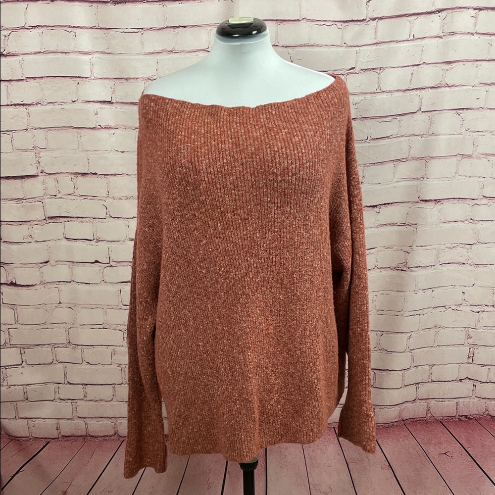 Treasure & Bond Off-Shoulder Sweater in Rich Rust